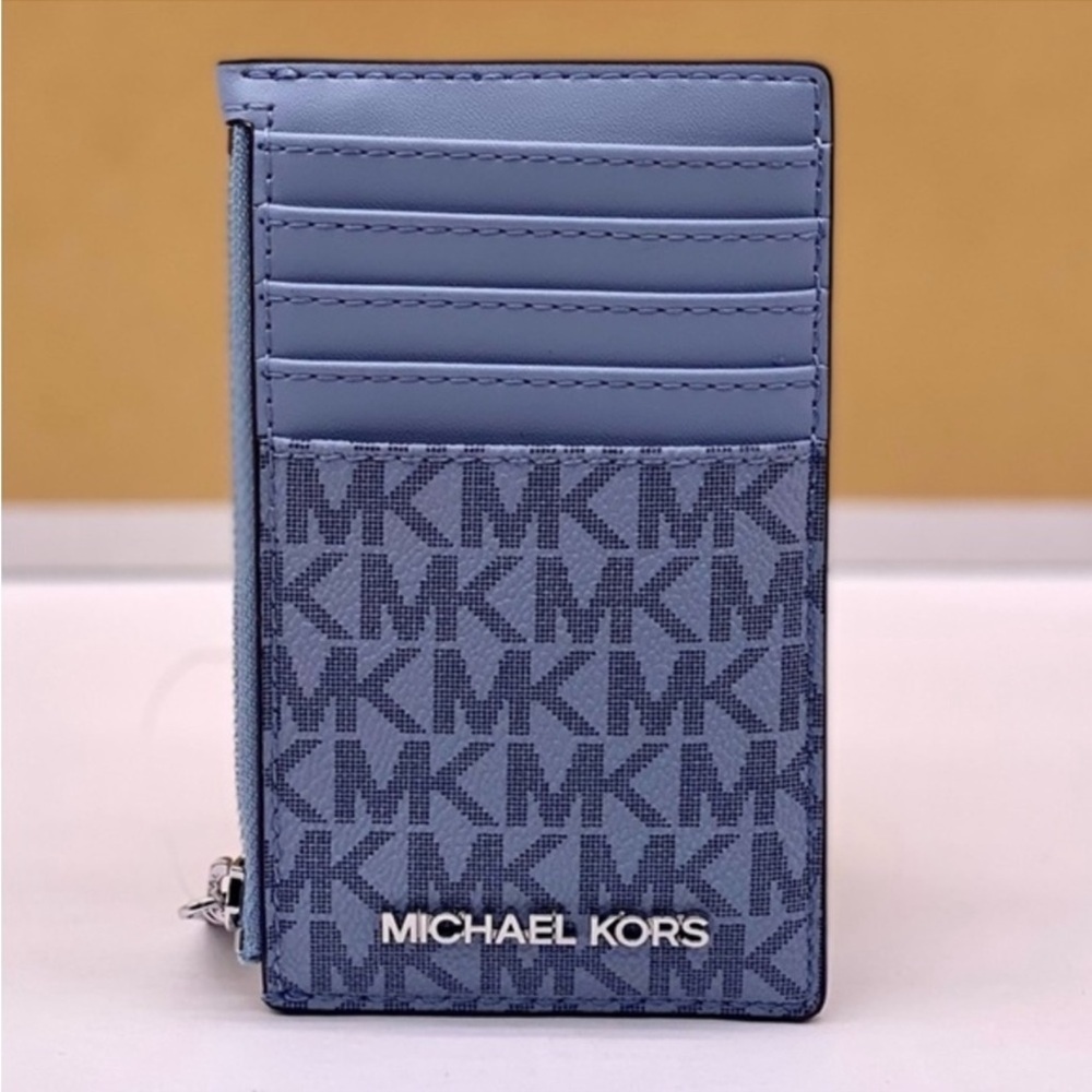 Michael Kors Medium Top Zip Card Case Wallet Coin Pouch pale Blue - Picture 5 of 14